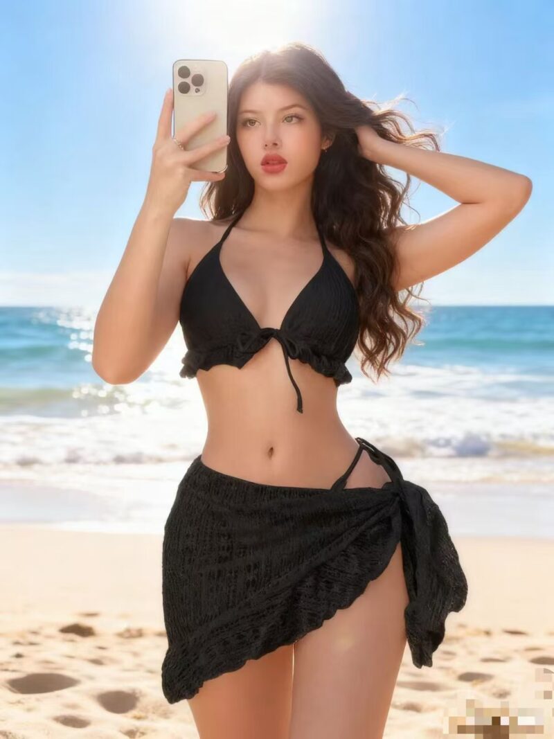 Women's Ruffle Bikini Set with Beach Cover Up Skirt
