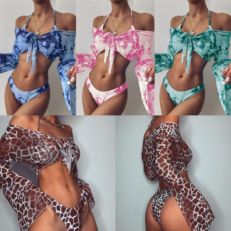 Giraffe Print Three-Piece Bikini Swimwear Set