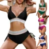 Women’s Contrast Trim High Waist Bikini Swimwear Set
