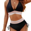 Women’s Contrast Trim High Waist Bikini Swimwear Set