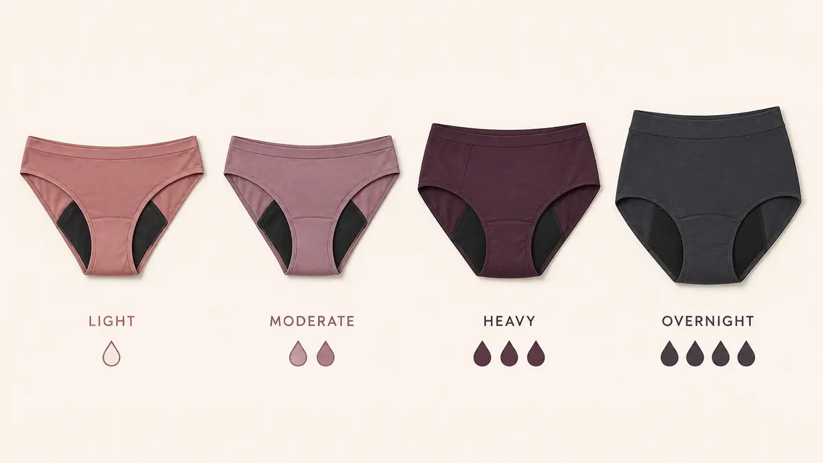 period underwear absorbency levels from light to overnight