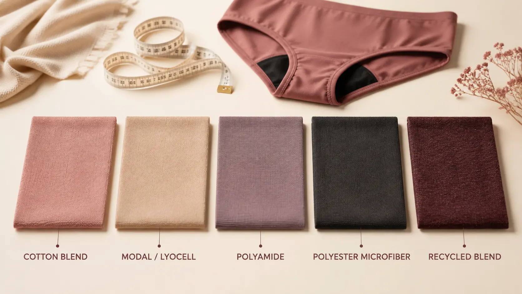 period underwear fabric comparison including cotton modal polyamide and microfiber