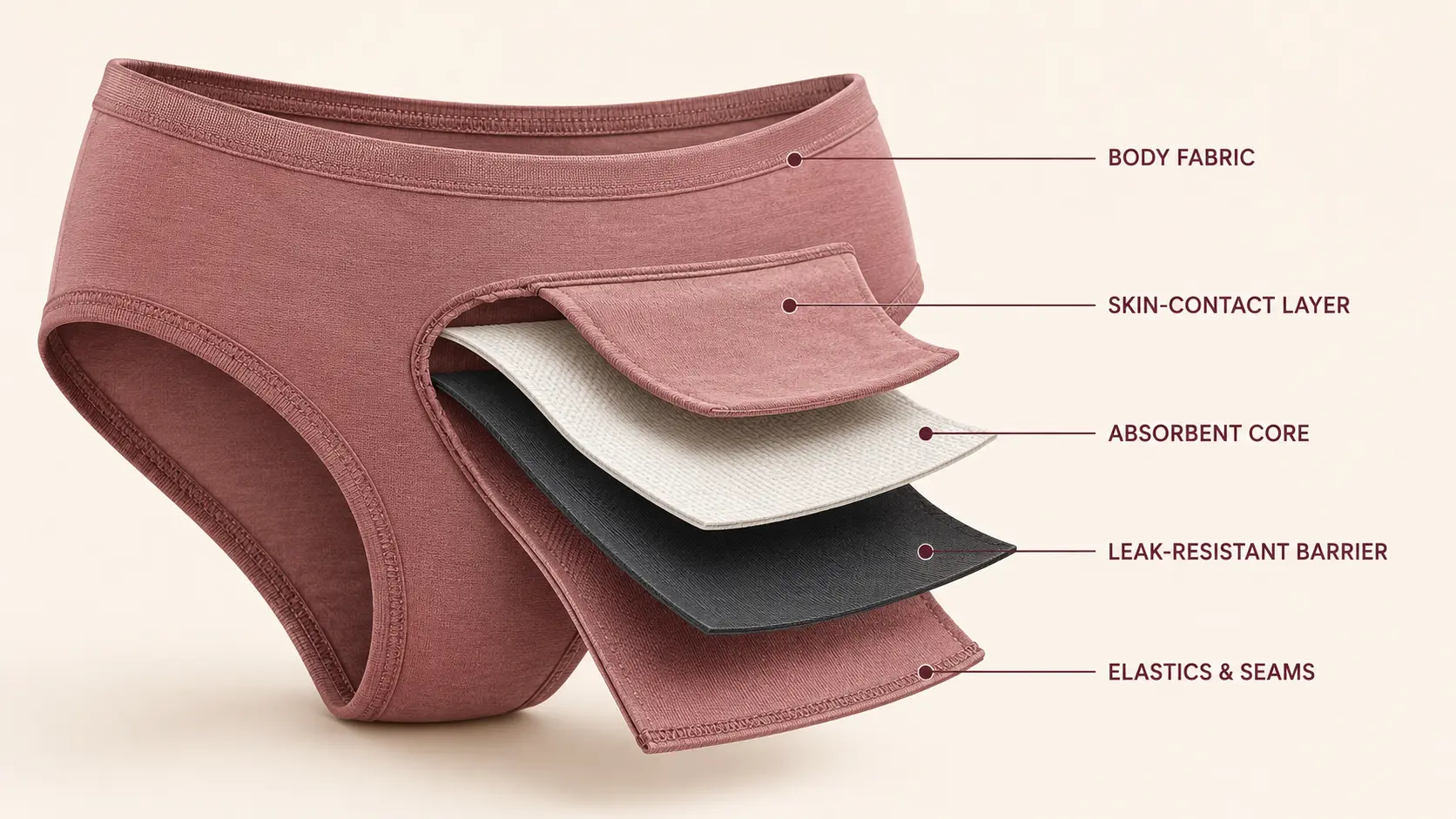 five material zones in period underwear construction